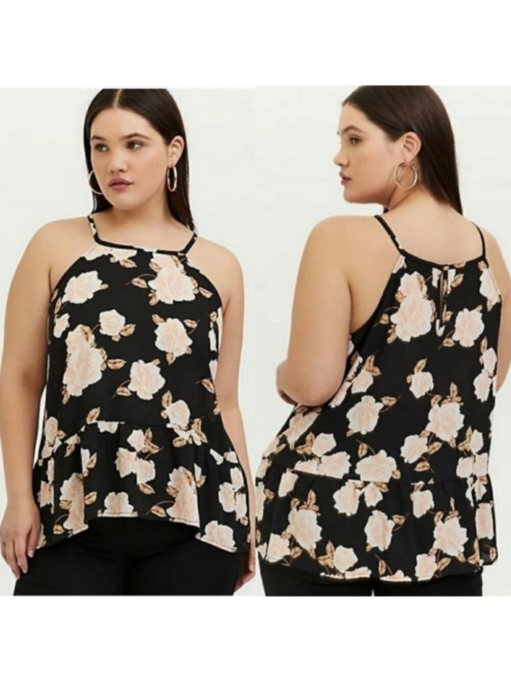 Torrid Black & Pink Floral Peplum Georgette Drop Waist Tank Top Women's Size 3X